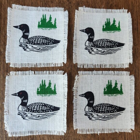 CUTE LOON Bar Mat Coaster Lot Frayed Burlap Cottage Chic SET of 4 - Picture 1 of 4